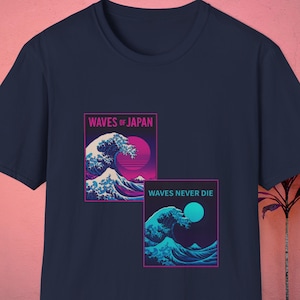 Japanese Neon Great Wave Dual Design T-Shirt