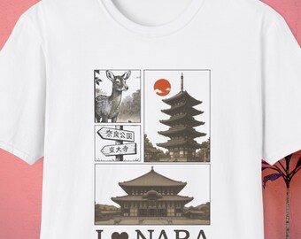 Nara Japan T-shirt, Vintage Deer, Pagoda, Todai-ji Temple Souvenir
