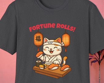 Das Glück rollt! - Kawaii Maneki-neko Sushi Koch T-Shirt, japanisches Glückskatzen T-Shirt für Sushi-Liebhaber