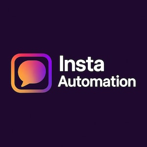 May include: A logo on a dark purple background features a speech bubble icon with a gradient of orange, pink, and purple. The icon is enclosed in a square with rounded corners. The text "Insta Automation" is written in white.