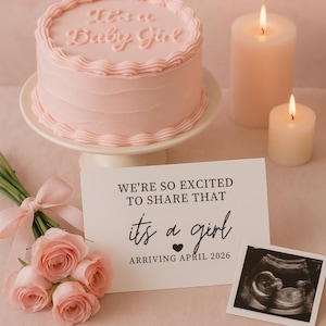 Plantilla elegante de anuncio de bebé niña en rosa / Revelación digital por ultrasonido / Tarjeta de noticias de bebé editable para redes sociales