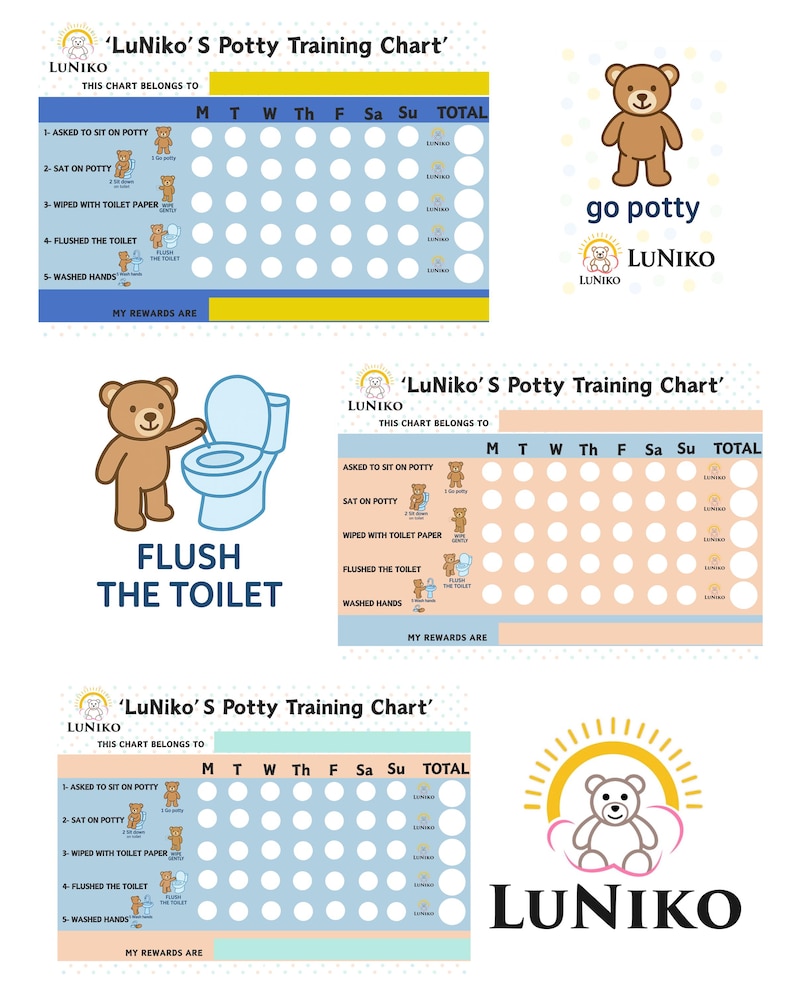Potty Tracking System Potty Training Starter System | Luniko Guide, Reward Chart (3 Designs ...