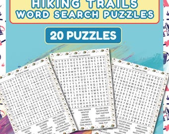 Hiking Trails Word Search Puzzles, 20 Printable Games (PDF)