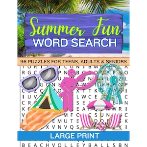Summer Fun Word Search Puzzles: 96 Brain Games for Adults & Teens (PDF Downloadable)