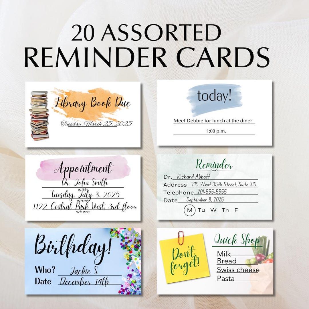ADHD Reminder Cards: Printable Memory Aids for Appointments & Events ...