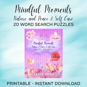 Relaxing Word Search Puzzle Books for Adults and Seniors: Large Print. Wordsearch Printable Puzzles – 20 Mindful Puzzles. Relaxing themes.