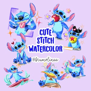 Kit digital cliparts png Stitch aquarela live action imprimivel