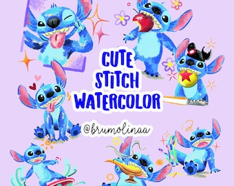 Digital kit cliparts png Stitch watercolor live action printable