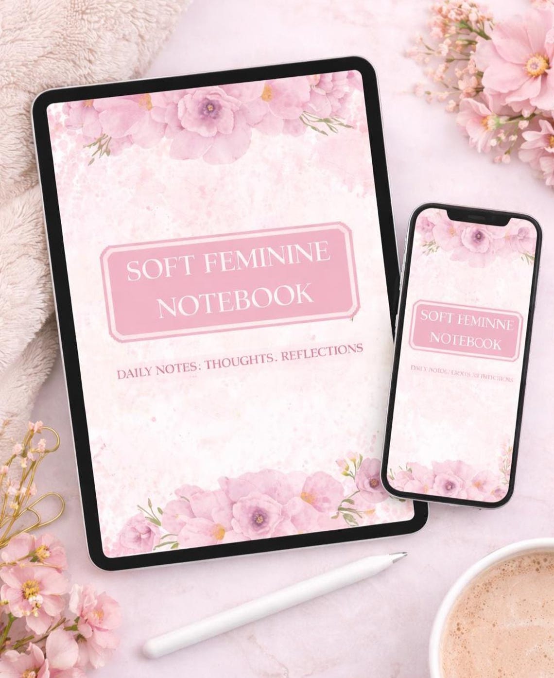 Feminine Digital Notebook | Soft Pink Journal PDF | iPad Goodnotes ...
