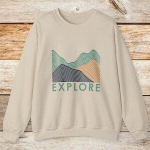 Explore Mountain Graphic Adult Crew Neck Sweatshirt, Gildan 18000 Unisex Sweatshirt