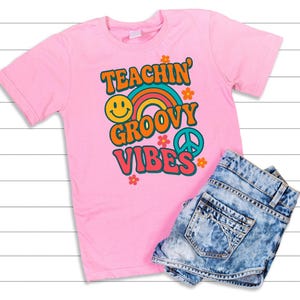 Teachin’ Groovy Vibes PNG | Retro Teacher Shirt Design | Smiley Face Sublimation Clipart | Back to School Commercial Use PNG