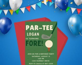 Golf Birthday Invitation | Editable Canva Template | Hole in One Party Invite | Golf Theme Printable | Instant Download
