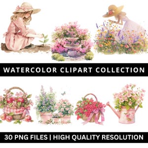 Watercolor Spring Clipart, Garden PNG, Springgardening Clip, Countryside Clipart, Spring PNG, Gardening Clipart