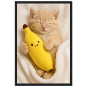 Giorno 2 – Gattino incorniciato con stampa di banana / "Qualcosa di cui non sapevo di aver bisogno" / AI Dream Wall Art – Mito e modello