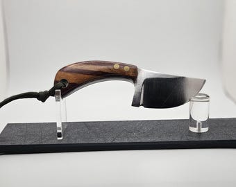 Handmade High Carbon Steel Skinning Knife: Zebrawood Handle, Olive Kydex Sheath