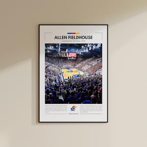 Stampa Allen Fieldhouse / Poster Kansas Jayhawks / Stampa vintage di basket universitario / Collage di arte sportiva / Arte murale stampabile / Stampa da viaggio