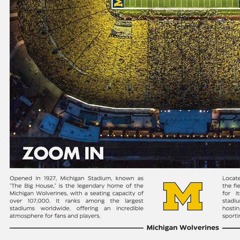 Michigan Stadium Print | Michigan Wolverines Poster | Vintage NFL Print ...