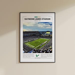 Stampa dello stadio Raymond James / Poster dei South Florida Bulls / Stampa vintage NFL / Collage di football americano / Arte murale stampabile / Stampa da viaggio