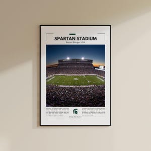 Impresión del Estadio Spartan / Póster de los Spartans de Michigan State / Impresión vintage de la NFL / Collage de fútbol americano / Arte mural imprimible / Impresión de viaje