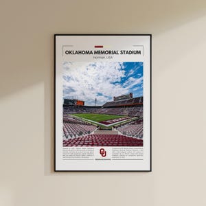 Stampa dello stadio commemorativo dell'Oklahoma / Poster degli Oklahoma Sooners / Stampa vintage NFL / Collage di football americano / Arte murale stampabile / Stampa da viaggio