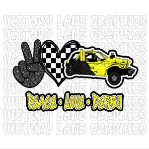 Peace Love Derby - geel - digitale downloads - sloopderby PNG - Derby Power Wheel