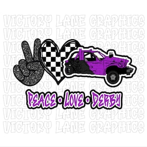 Peace Love Derby - paars - digitale downloads - sloopderby PNG - Derby Power Wheel