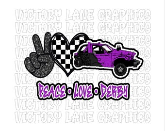 Peace Love Derby - Purple - Digital Downloads - Demolition Derby PNG - Derby Power Wheel
