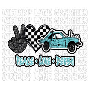 Peace Love Derby - blauw - digitale downloads - sloopderby PNG - Derby Power Wheel