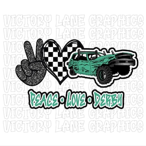 Peace Love Derby - Teal - Digitale downloads - Sloopderby PNG - Derby Power Wheel