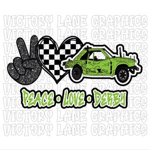 Peace Love Derby - lichtgroen - digitale downloads - sloopderby, png-bestand - Derby Power Wheel