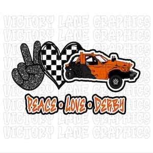 Peace Love Derby - oranje - digitale downloads - sloopderby PNG - Derby Power Wheel