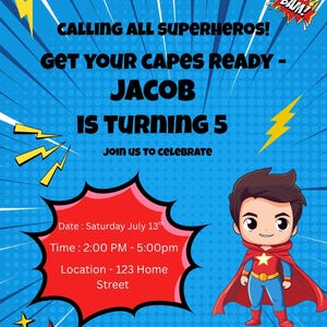 Superhero Birthday Invitation – Editable Digital Download | Custom Comic Style Party Invite | Boy’s Birthday Party