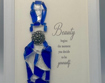 Treasure Renewed Original No. 002 Reclaimed Cobalt Blue Glass Perfume Bottle Wall Art 5x7 Framed Handmade One of a Kind