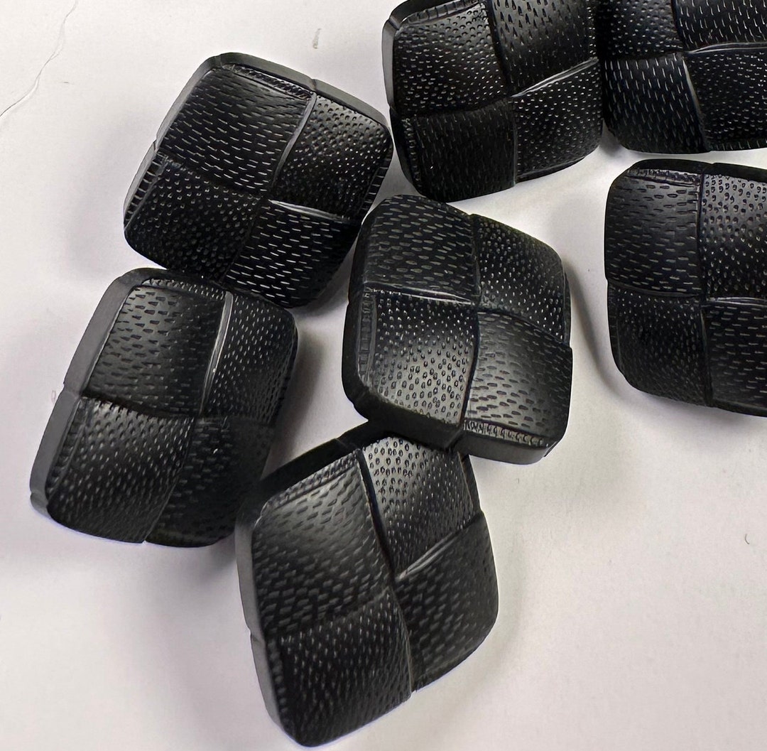 Black Woven Textured Shank Buttons - Vintage - Square, Rounded Square ...