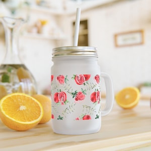 Floral Mason Jar with Straw, Vintage Glass, Drinkware for Entertaining, Home Decor, Eco-Friendly Gift
