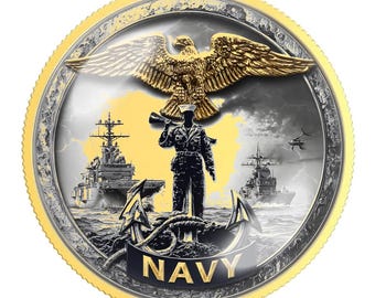 US Navy Chief Challenge Coin | Personalisierte Auszeichnung für Matrosen im Ruhestand, Ehrung für Veteranen (Gold/Silber-Finish)
