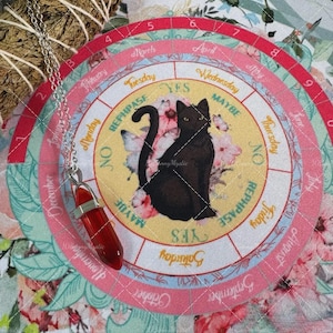 Cat Pendulum Mat, Crystal Dowsing Board, Zodiac Divination Cloth, Yes No Altar Cloth, Witchy Mouse Pad, Spiritual Decor, Gift for Her