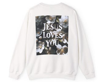 Jesus Loves You-tröja: Blommiga troskläder, mysig rund halsringning