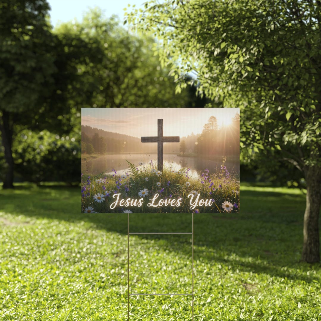 Spring Jesus Sign Jesus Loves You Plastic Yard Sign | Spring Floral Scene - Etsy