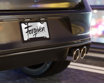 Placa de vanidad "Perdonado": Decoración cristiana de aluminio para coche