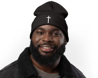 Gorro de punto cruzado bordado: mezcla de algodón y acrílico, gorro de invierno