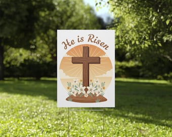 Letrero de plástico con diseño floral de la cruz de Él ha resucitado para el jardín / Decoración de Pascua de Resurrección