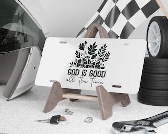 Placa de vanidad floral "Dios es bueno todo el tiempo" / placa de matrícula con escrituras cristianas