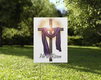 Letrero de plástico para jardín con la cruz de Él ha resucitado / Decoración de Pascua de resurrección