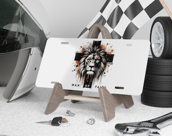 Placa personalizada León de la Fe, decoración cristiana para coche, accesorio de aluminio para automóvil