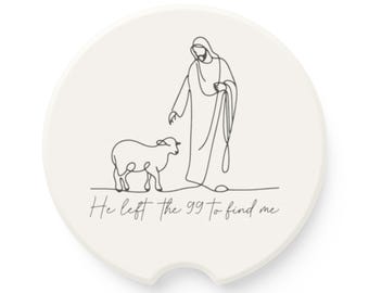 Posavasos de esteatita para coche con la frase cristiana «Él dejó a los 99 para encontrarme» – Regalo religioso, Accesorios para coche