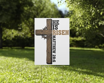 Letrero de plástico con forma de cruz para jardín "Él ha resucitado" / Mateo 28:6 Resurrección de Pascua
