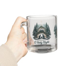 Taza de cristal con escena invernal: Taza de café navideña "Oh Holy Night"
