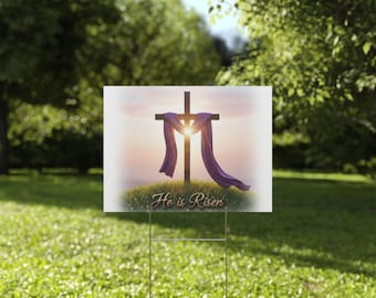 Letrero de plástico para jardín con la cruz "Él ha resucitado" / Resurrección de Pascua