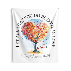 Inspirational Wall Tapestry with Heart Tree Design, Boho Decor, Faith-Based Art, Gift for Home, Motivational Room Decoration